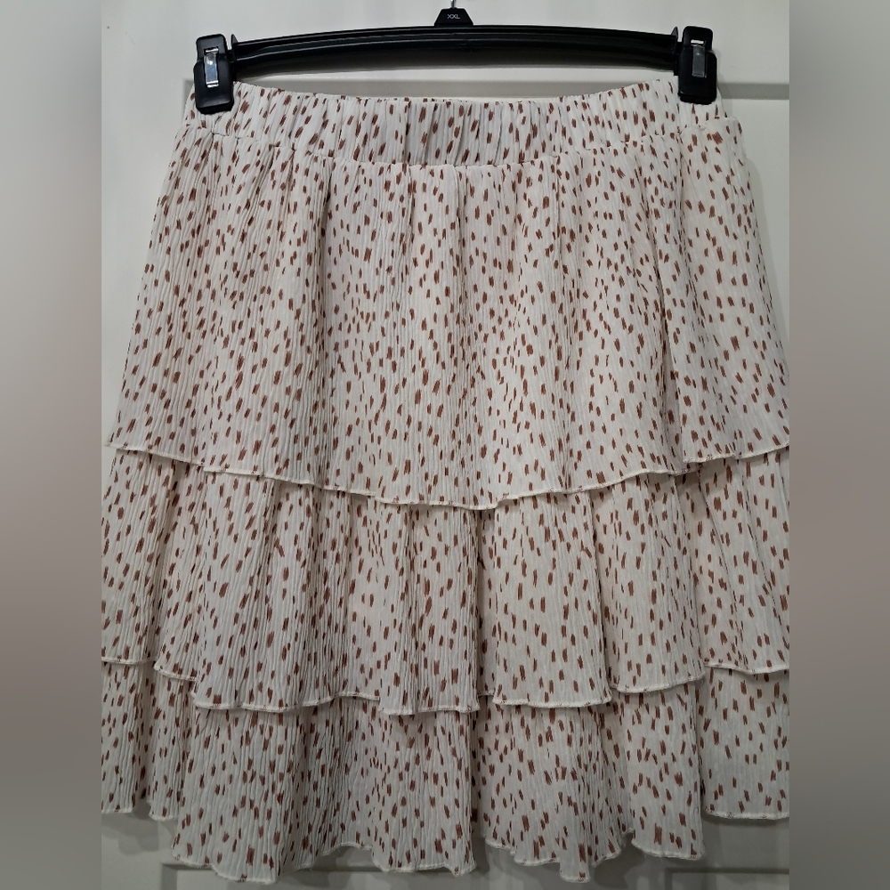 Elegant White and Brown Tiered Skirt Size L
